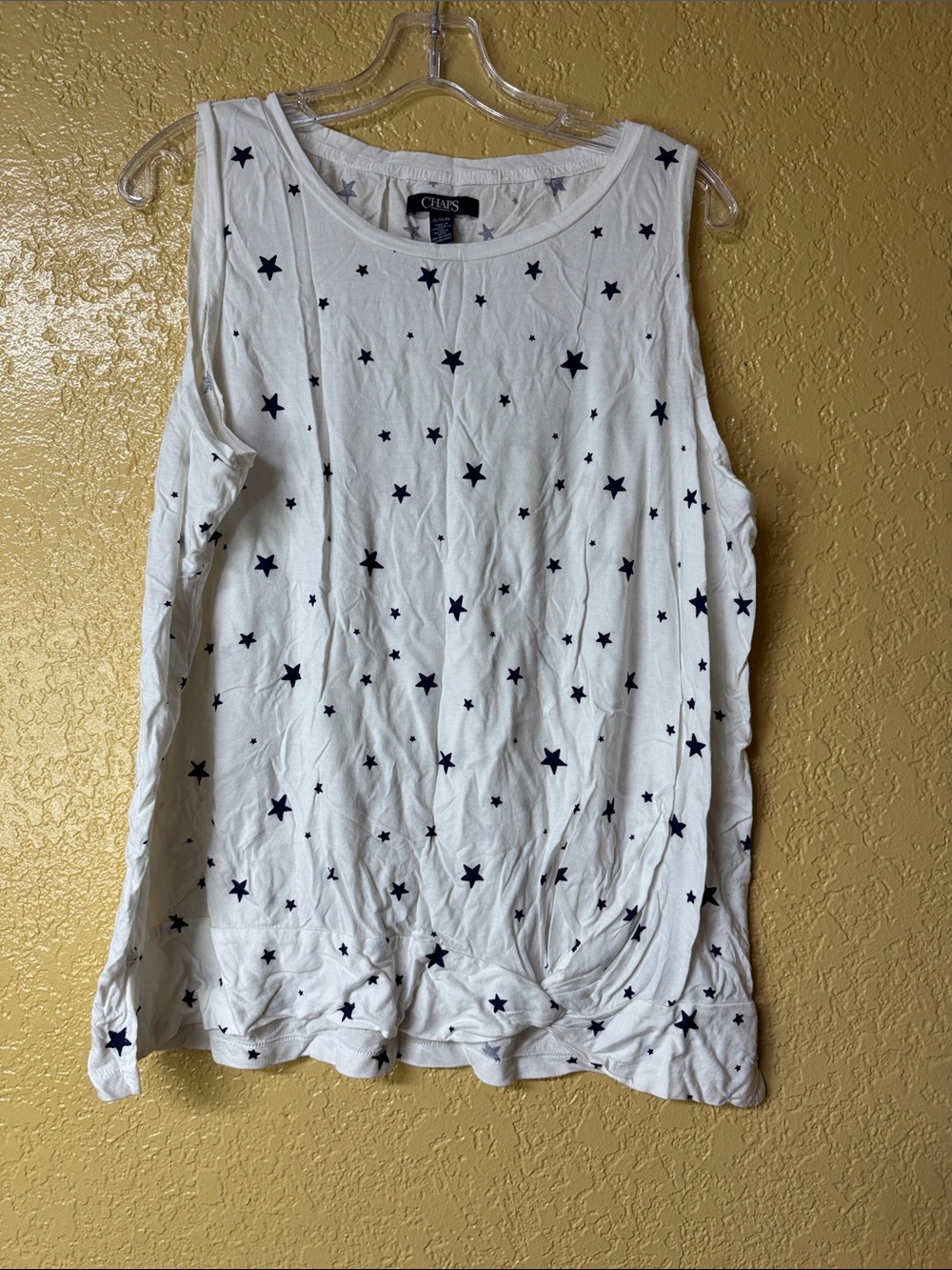 Chaps White Tank Top with Navy Star Pattern